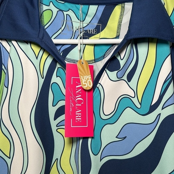 NWT Ana Clare Active Ocean Waves Polyester & Spandex UPF 50 Sleeveless Top S - Picture 4 of 6